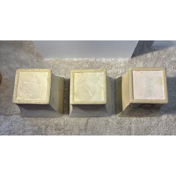 Ceramic Planter Set 4 Piece Set With Tray Featuring Floral Designs 13.5" Long - Picture 7 of 11